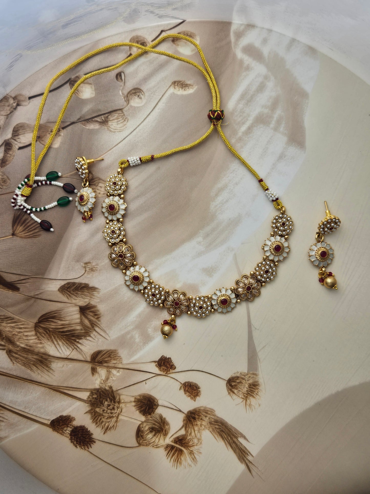 Floral Pearl Kundan Necklace Set