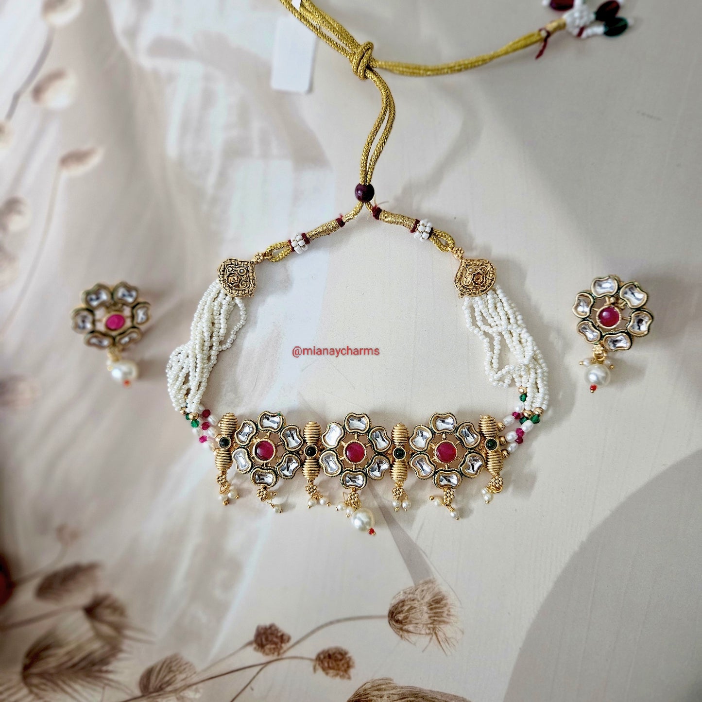 Pearl Kundan Floral Choker Set