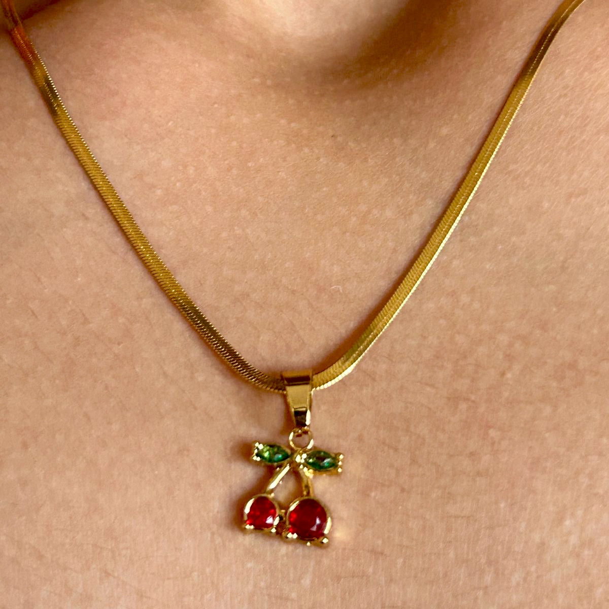 Stone Cherry Pendant Necklace