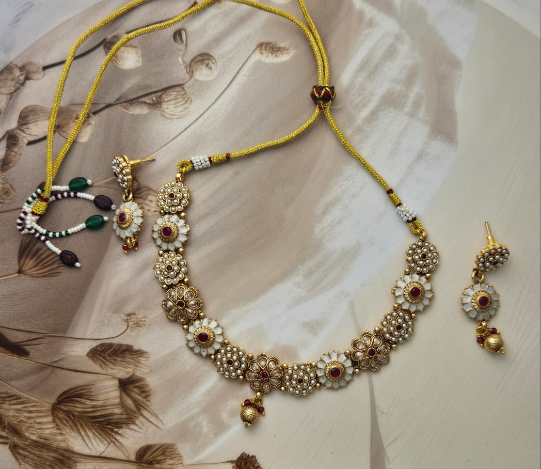 Floral Pearl Kundan Necklace Set