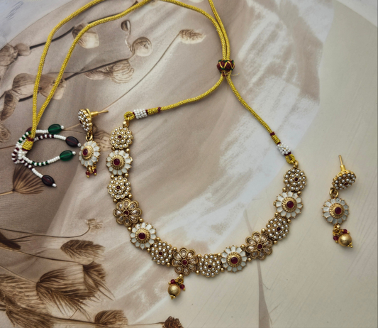 Floral Pearl Kundan Necklace Set