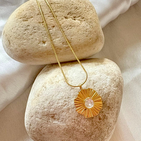 Golden Sunburst Pendant Necklace